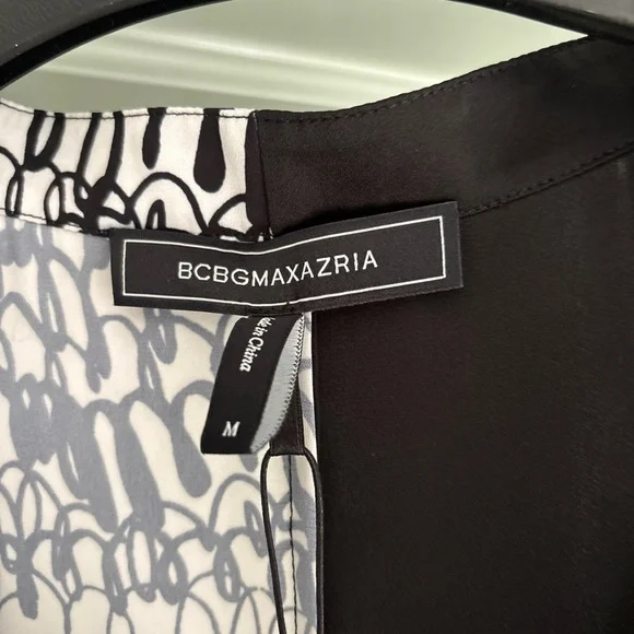 BCBG Black and White Asymmetrical Graphic Blouse - Picture 3 of 6